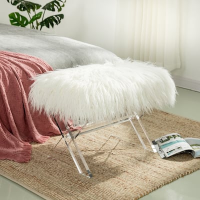 Glitzhome Modern Faux Fur Acrylic Accent Bench Ottoman