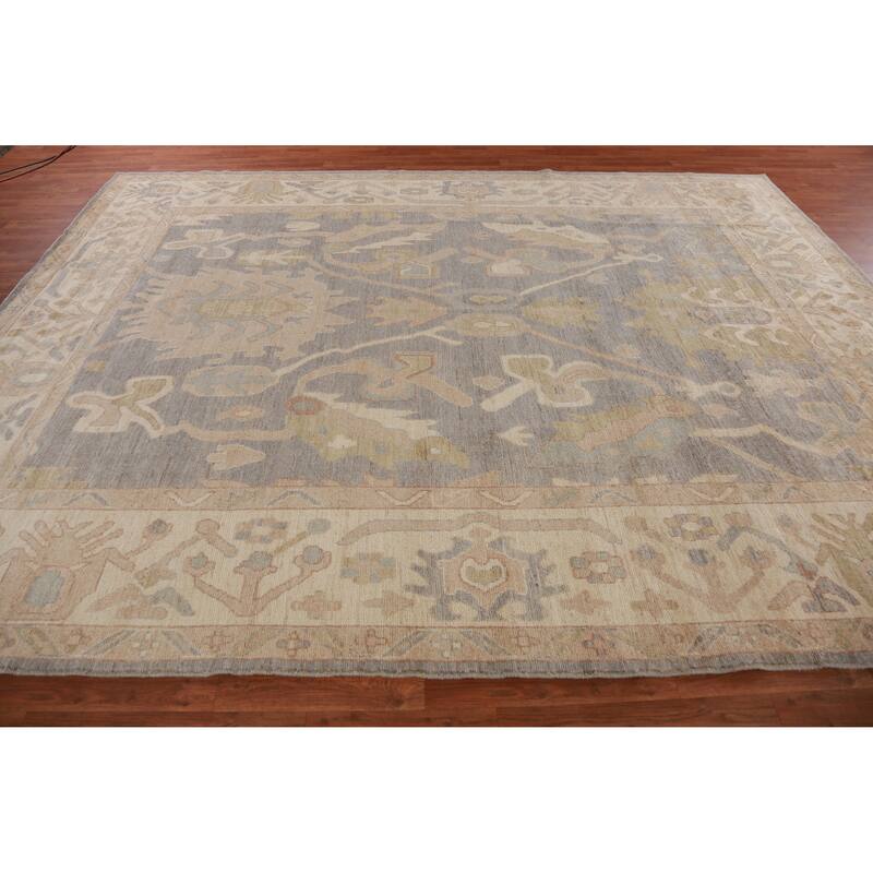 Hand Knotted Oriental 100% Wool Carpet Transitional All-Over Greys & Charcoal Oushak Area Rug - 11' 10'' X 9' 1''