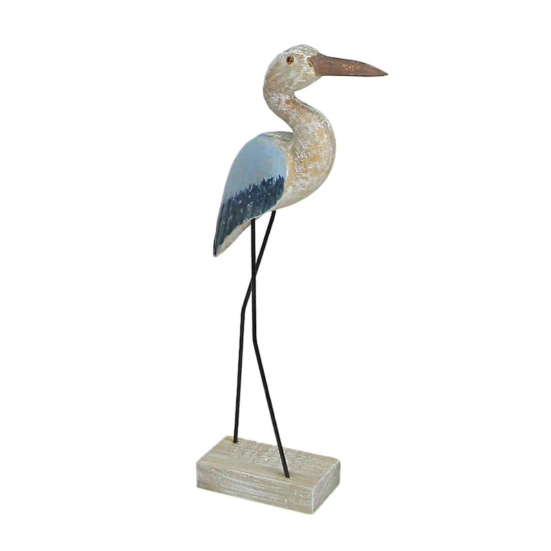 16 Inch Hand Carved Wood Blue Heron Bird Statue Sculpture Art - 15.5 X 7 X 2.5 inches