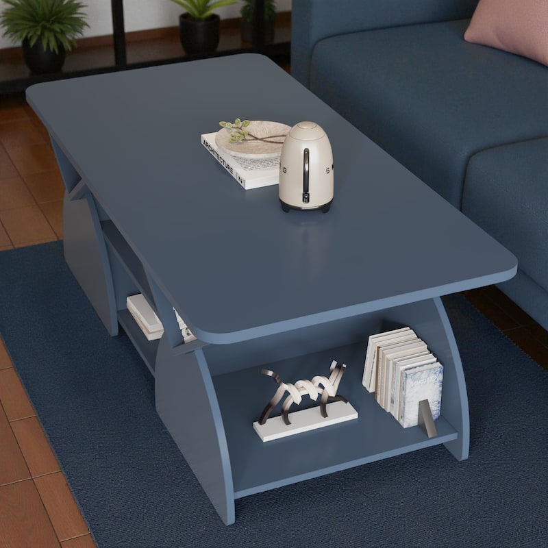47.2'' Modern Engineered Wood Coffee Table with Open Storage Shelves, Rounded Corners & Sturdy Frame for Living Room