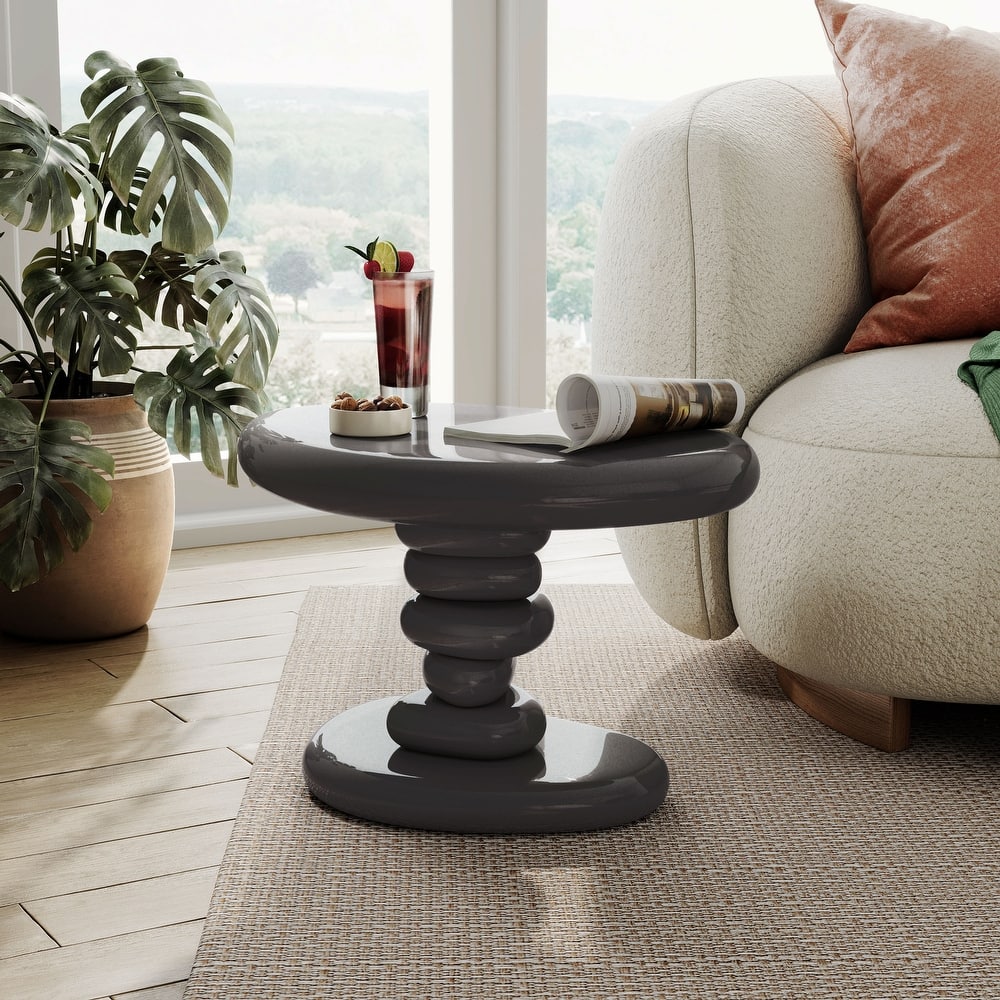 247 Shop At Home Modern Oval Glossy Pedestal End Table