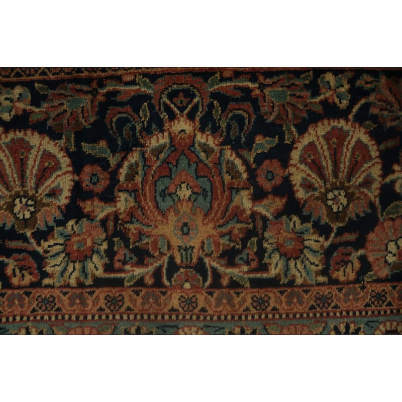 Hand Knotted Oriental 100% Wool Carpet Traditional Floral Navy Blue & Blues Kashan (Dabir) Area Rug - 11' 2'' X 8' 6''