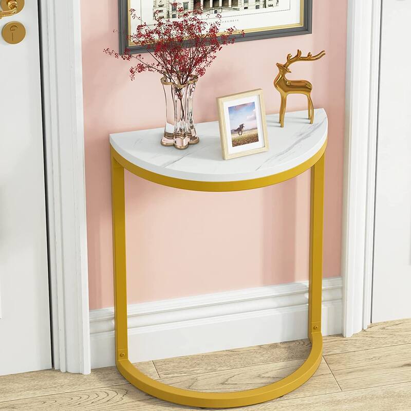 C End Table Side Table for Living Room Sofa Couch, Half Round