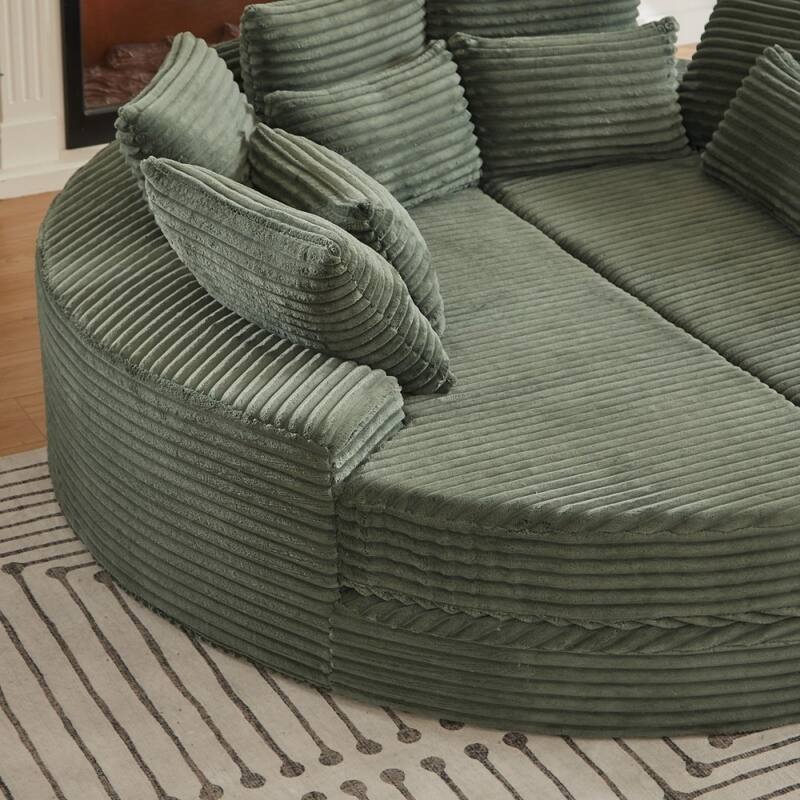 78.5" Corduroy Round Oversized 2-In-1 Sofa Bed, Neck Pillow Design With Four Throw Pillows