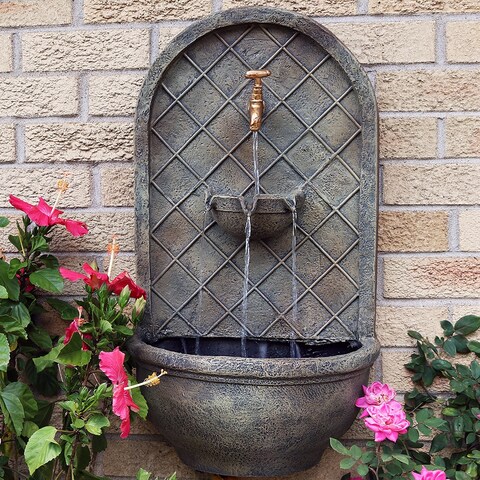 Sunnydaze Messina Outdoor Wall Water Fountain - Florentine Stone - 26-Inch