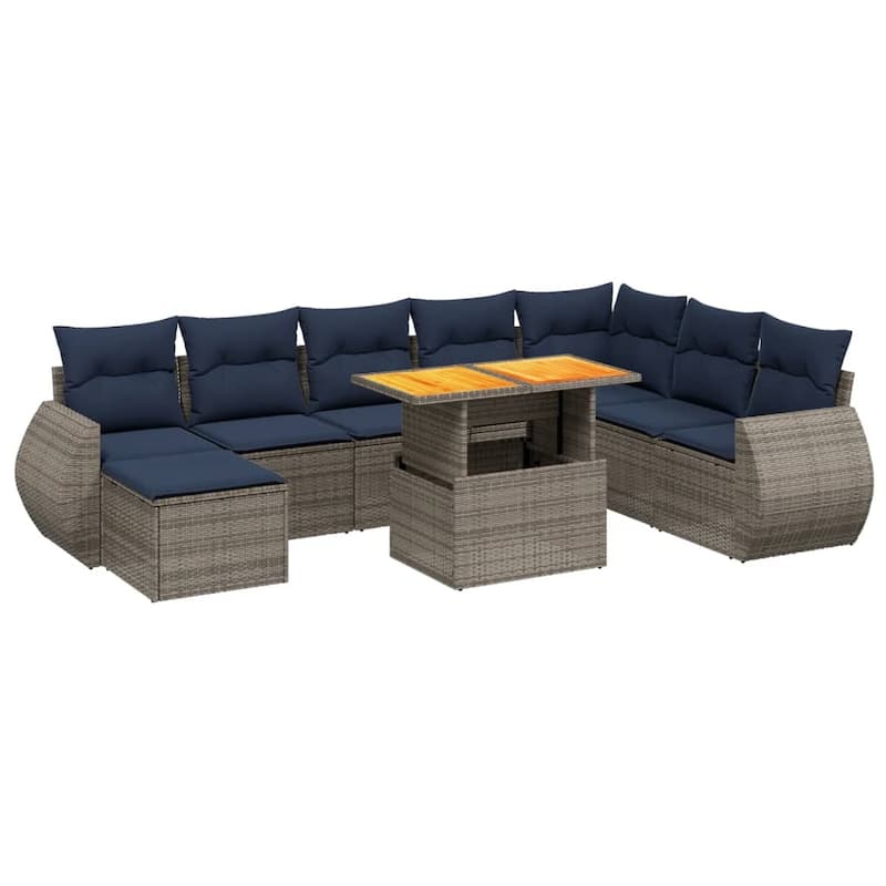vidaXL Patio Sofa Set with Cushions Outdoor Furniture 9 Piece Poly Rattan