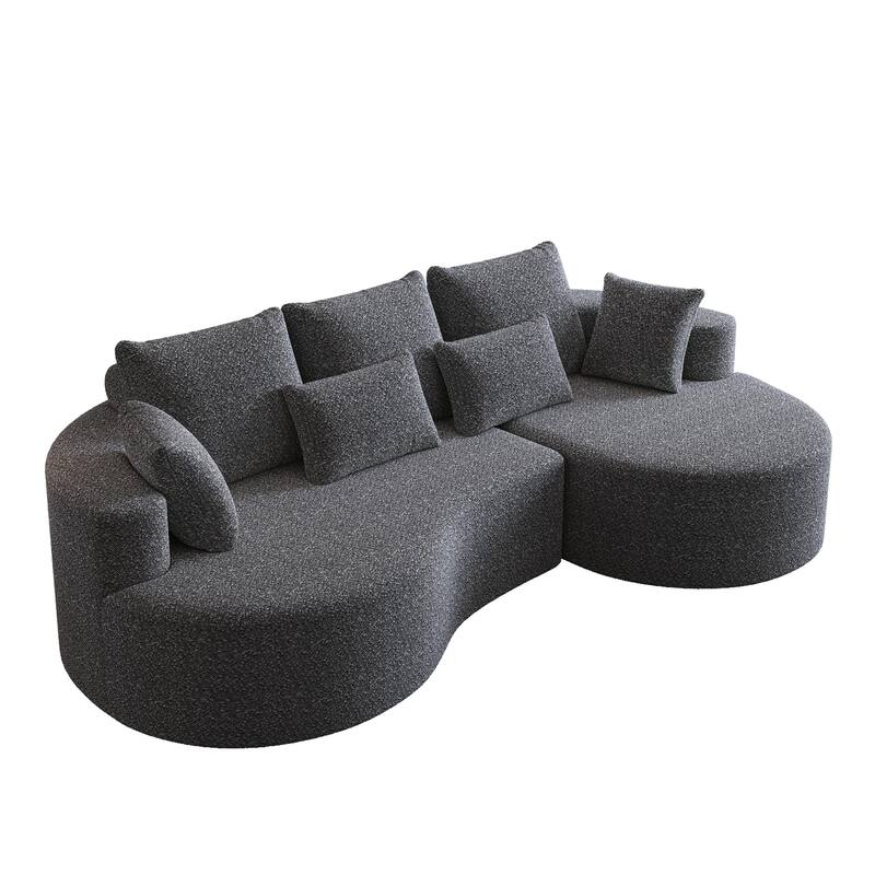 Oversized Chenille Upholstered Boneless Sofa, L-Shaped Curved Sectional Sofa, Deep Seat Cloud Couch with 7 Pillows