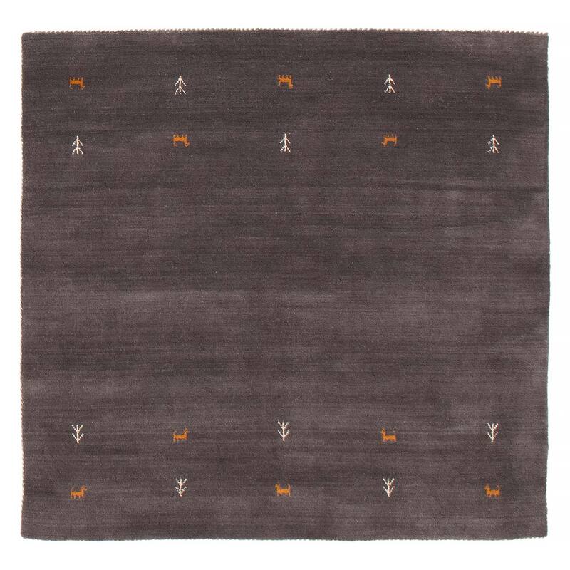 Kashkuli Gabbeh Grey Rug 4'10" x 4'9" - 4'10 x 4'9 - Dark Grey - 4'10 x 4'9