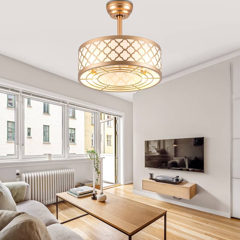 Cusp Barn 18" Fandelier Caged Ceiling Fan with Lights and Remote, Modern Gold 6 Speeds Reversible DC Motor Indoor Ceiling Fan