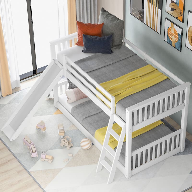 Twin over Twin Bunk Bed with Reversible Slide & Ladder (300lb Capacity)