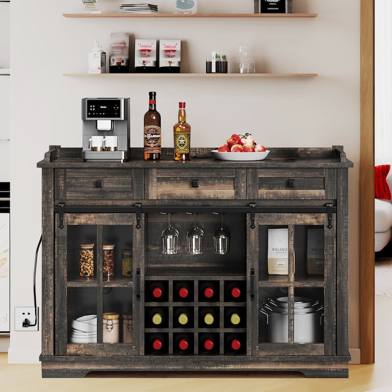 Moasis Farmhouse Sideboard Buffet with Wine Racks Storage Bar Cabinet with Drawers