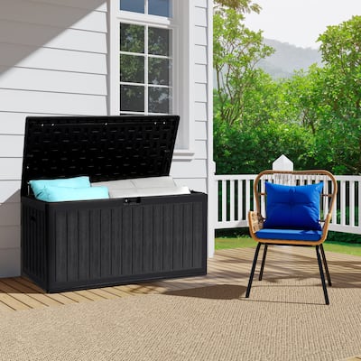 90 Gallons Water Resistant Resin Lockable Deck Box - N/A