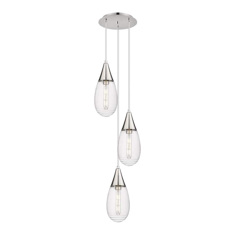 Innovations Lighting Malone - 3 Light 6" Cord Hung Multi Pendant - 10" Canopy - Striped Clear/Polished Nickel