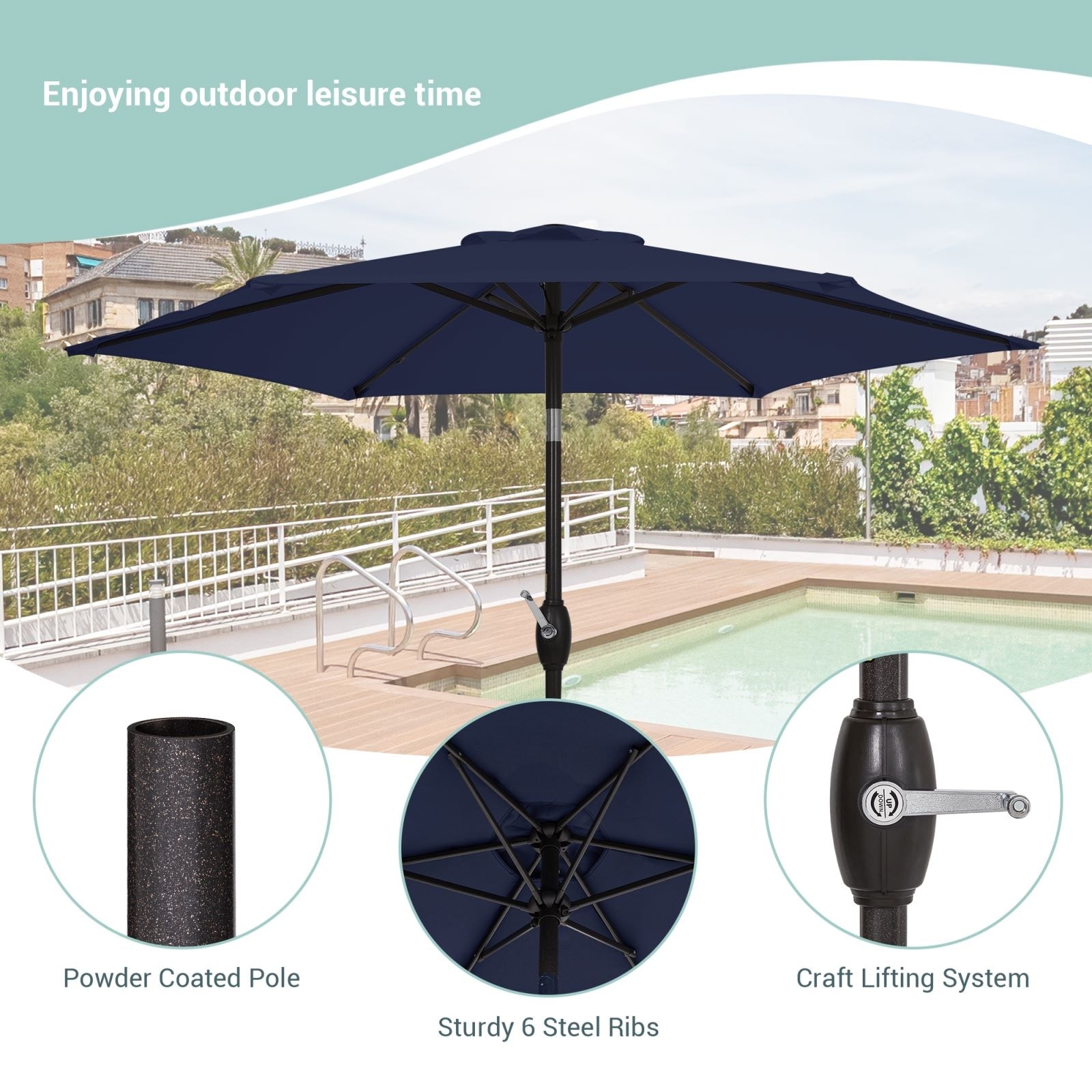 7 ft black patio umbrella Basil Bangs Jardin 2.1m Frame These umbrellas are built to be used and used without wearing out SAFAVIEH Ortega 7-1/2 ft. Aluminum