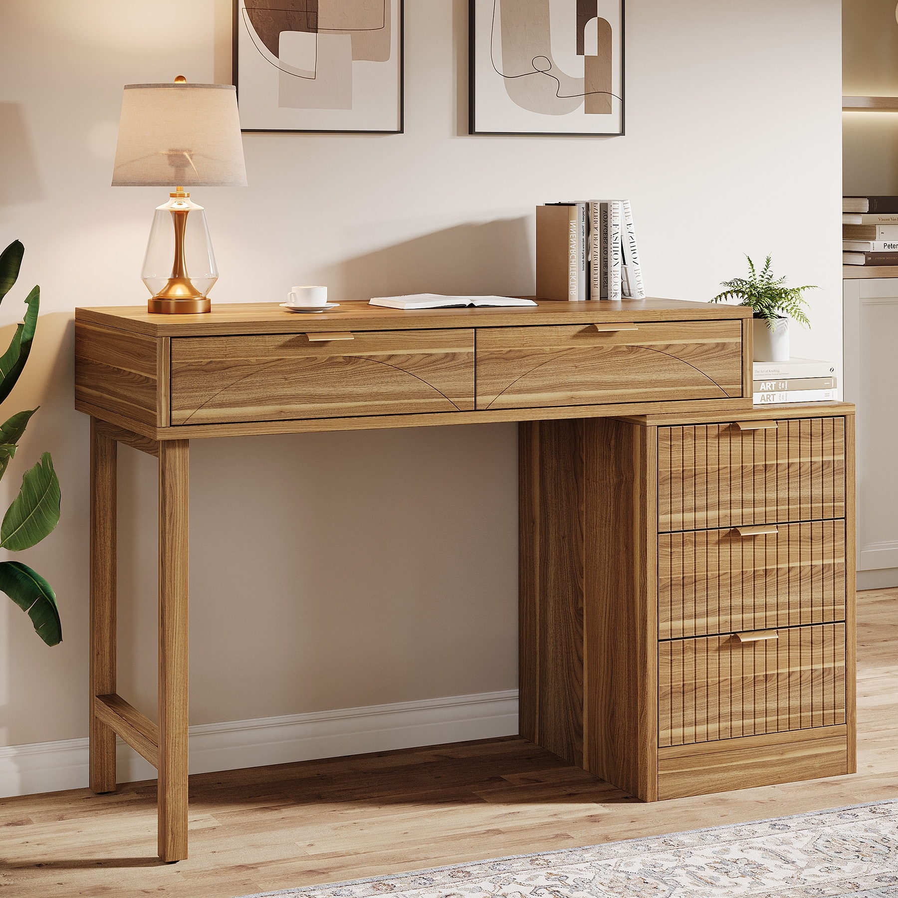 Modern Wood Computer Desk with 5-drawer for Home Office