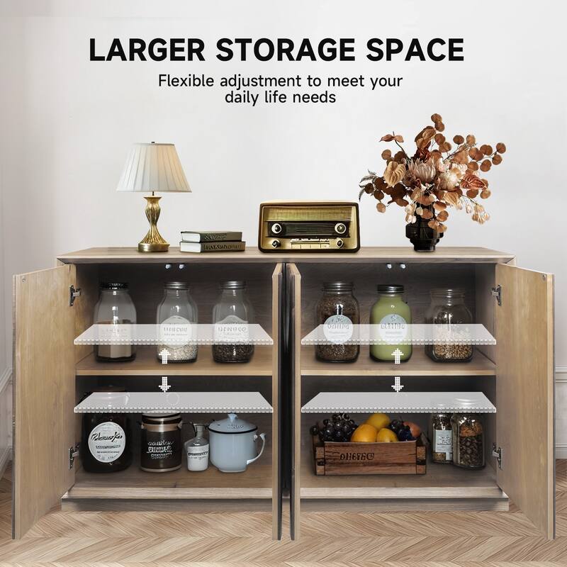 Sideboard Buffet Cabinet with Storage, 59.69" Storage Cabinet Accent Wood Credenza with Adjustable Shelf and 4 Doors
