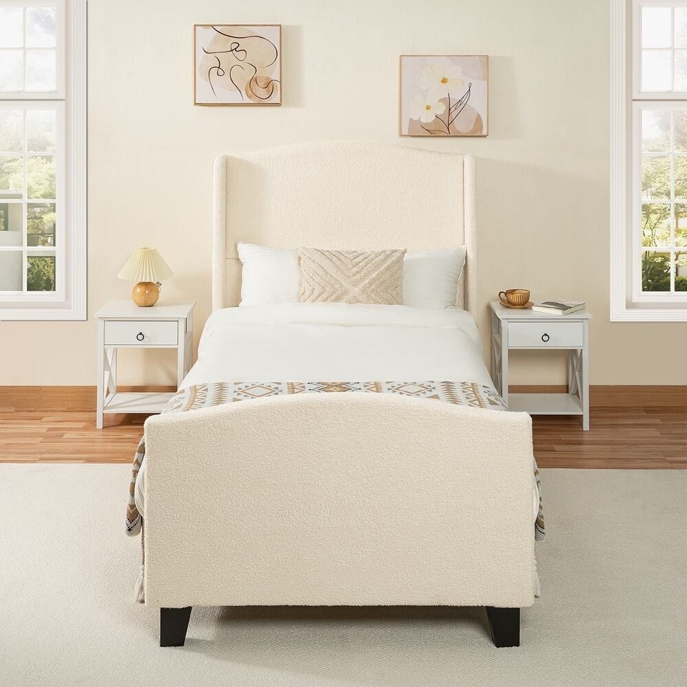 Bed Frame with High Back Upholstered Headboard and High Footboard