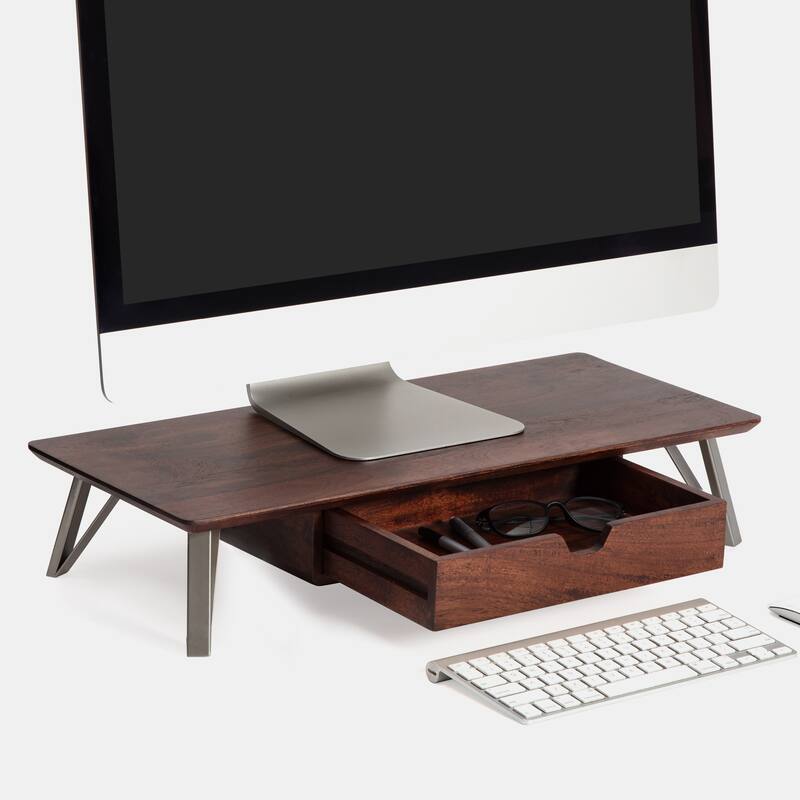 Jani Wood Monitor Stand Riser Desk - Ergonomic Design Stand, Desktop Organizer Table for Home, Office Workspace, Gaming Desk - Tan