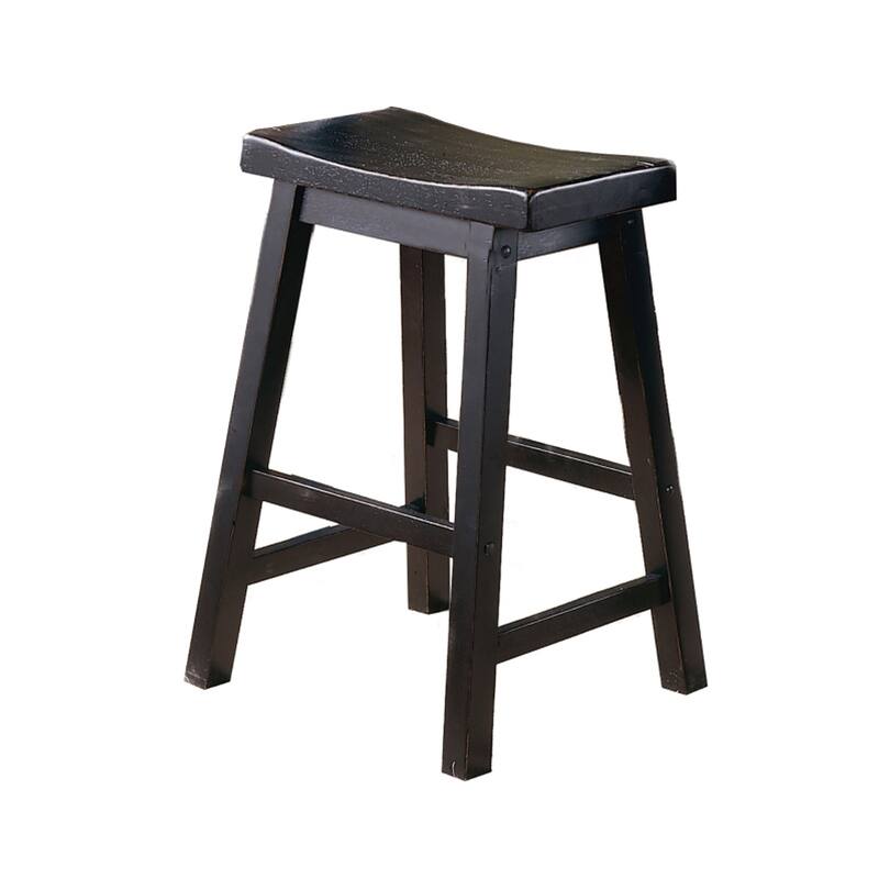 Wooden 24" Counter Height Stool with Saddle Seat, Black, Set of 2