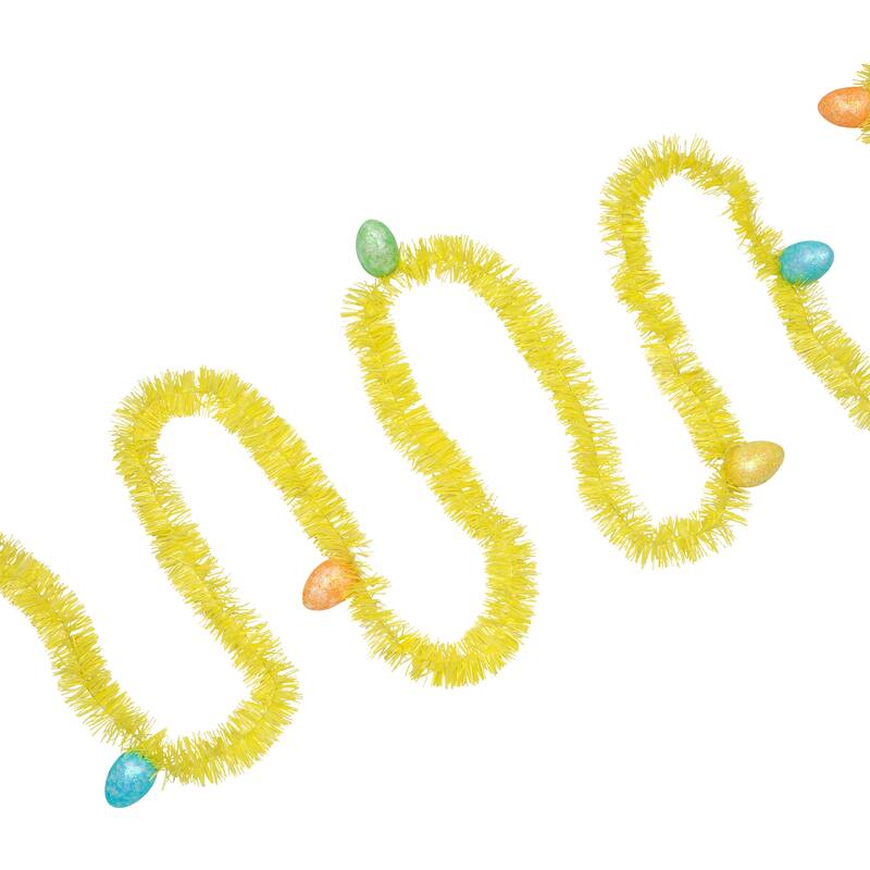 25' x 1.25" Yellow Spring Tinsel Artificial Garland Easter Eggs Unlit