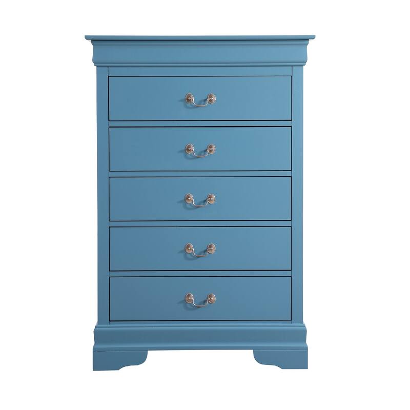 5-Drawer Wooden Bedroom Chest - 48" - Blue