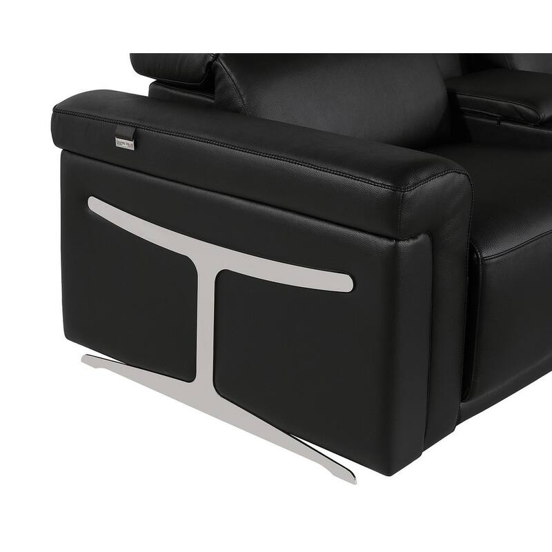 HomeRoots Black Italian Leather Power Reclining U Shaped Eight Piece Sectional With Console