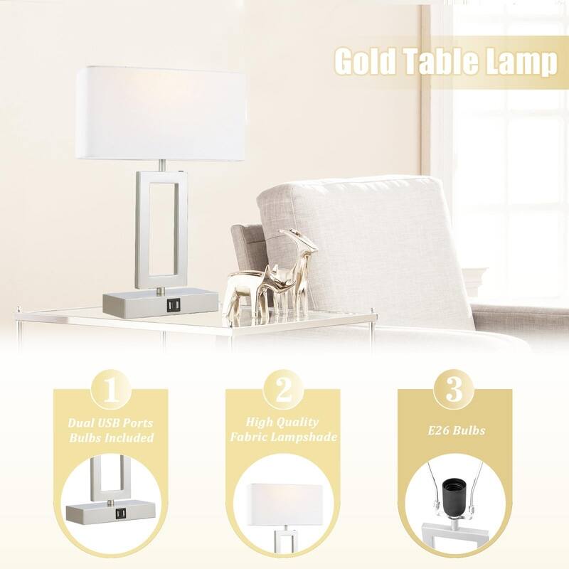 Table Lamps Set of 2 with Dual USB Ports,3-Way Dimmable Touch - 6.5"D x 10.6"W x 17"H