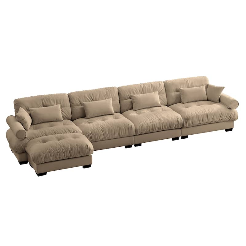Modern Velvet L-Shaped Sofa for Living Room, 166" Luxury Oversized Sectional Couch with Ottomans, Tufted Deep Seat Sofa