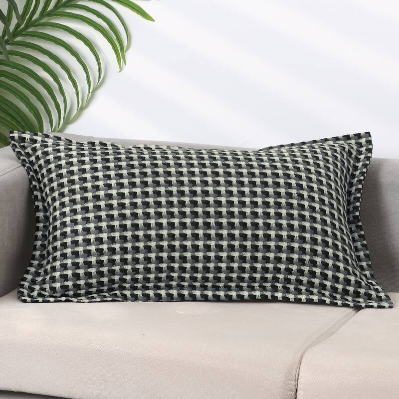 Plaid Throw Pillow Covers Decorative Pillow Cases Retro Cushion Covers - Gray Grid - 12 x 20 Inch