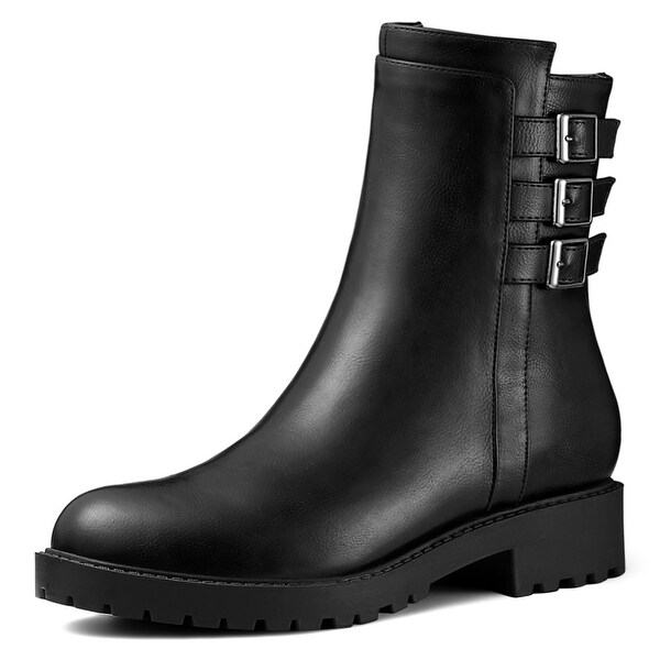 black mid calf combat boots