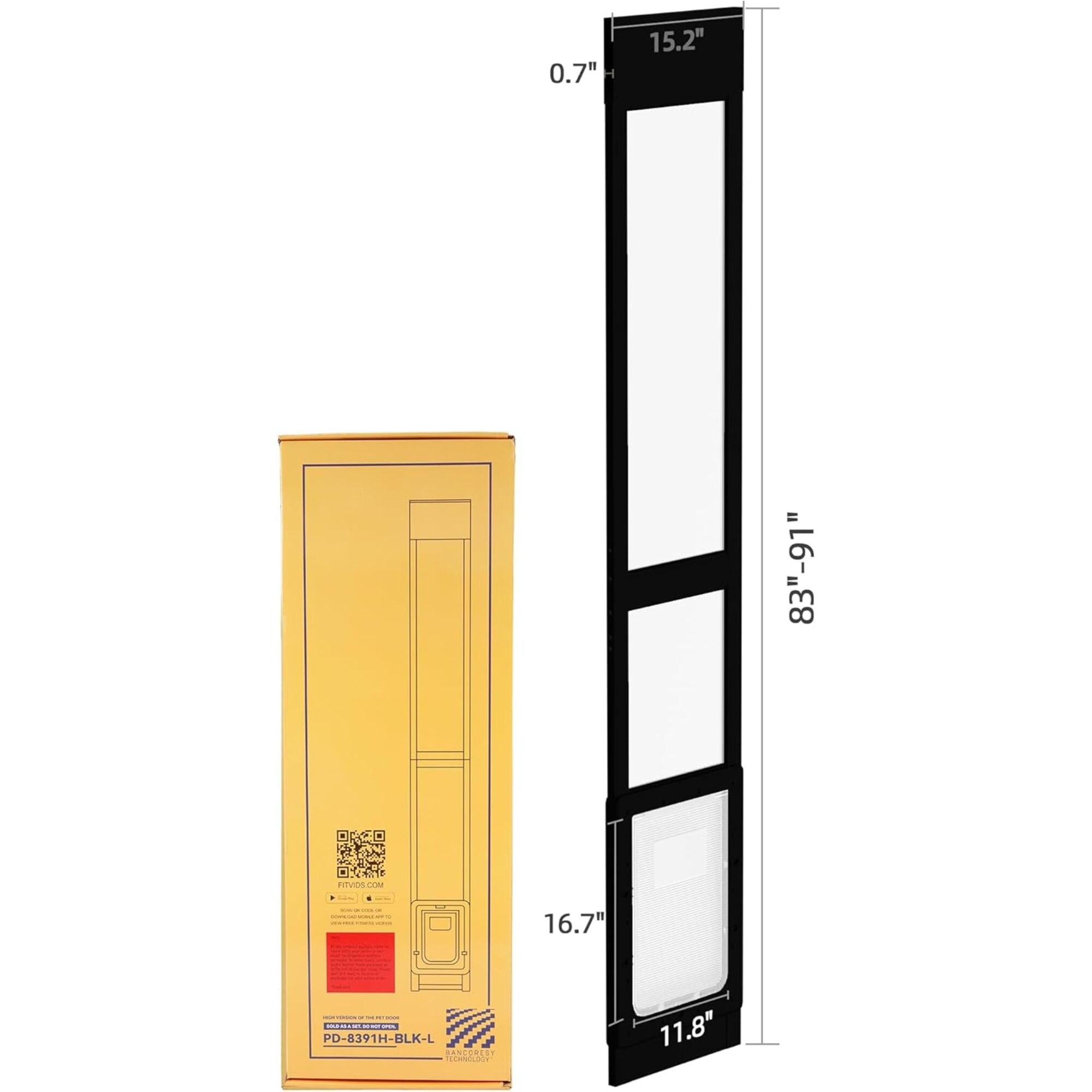 MOPHOTO Dog Door For Sliding Glass Doors - Adjustable Height 74.8\" To 80.7\", No Drill Installation, Lockable, For Small/Medium Pets, Renters