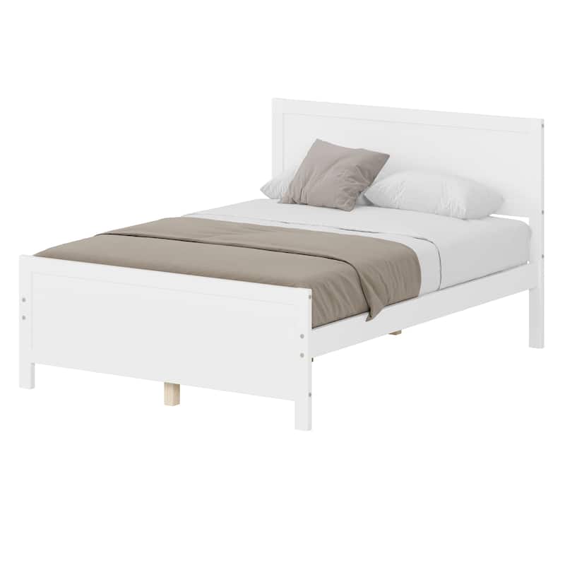 Wood Platform Bed Frame with Headboard and Wood Slat Support