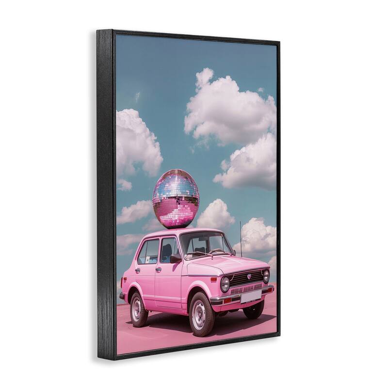 Stupell Disco Ball Car & Clouds Framed Giclee Art Design By LSR Design Studio