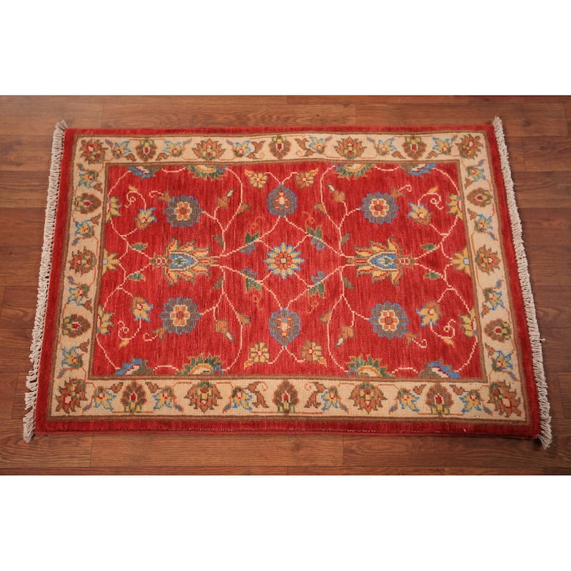Floral Kazak Oriental Foyer Rug Hand-Knotted Red Wool Carpet - 2'0" x 3'0"