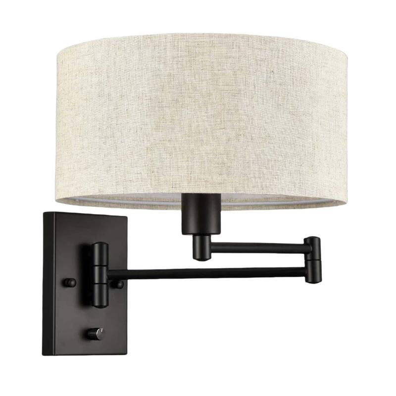 Cagli Black & Beige Shade Wall Sconces Plug-in & Hardwired Swing Arm Wall Lights, 1-Light