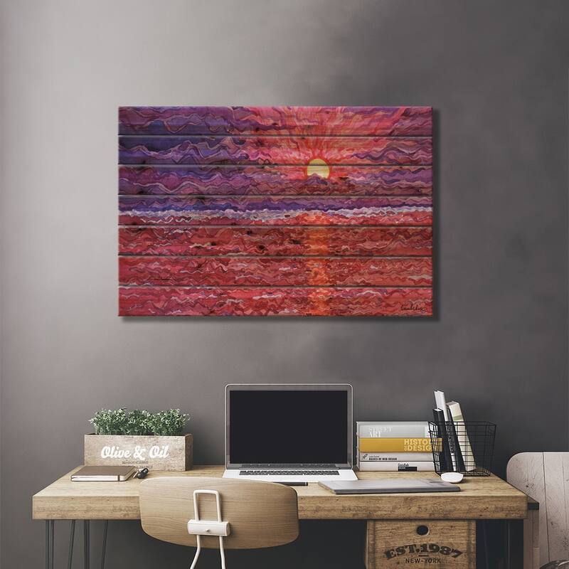 Sunset At The Sea Print On Wood by Tanbelia - Multi-Color