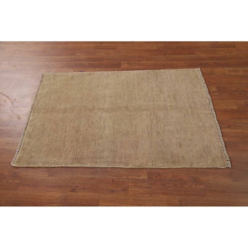 Contemporary Beige Gabbeh Oriental Rug Hand-Knotted Beige Wool Carpet - 2'8"x 4'0"