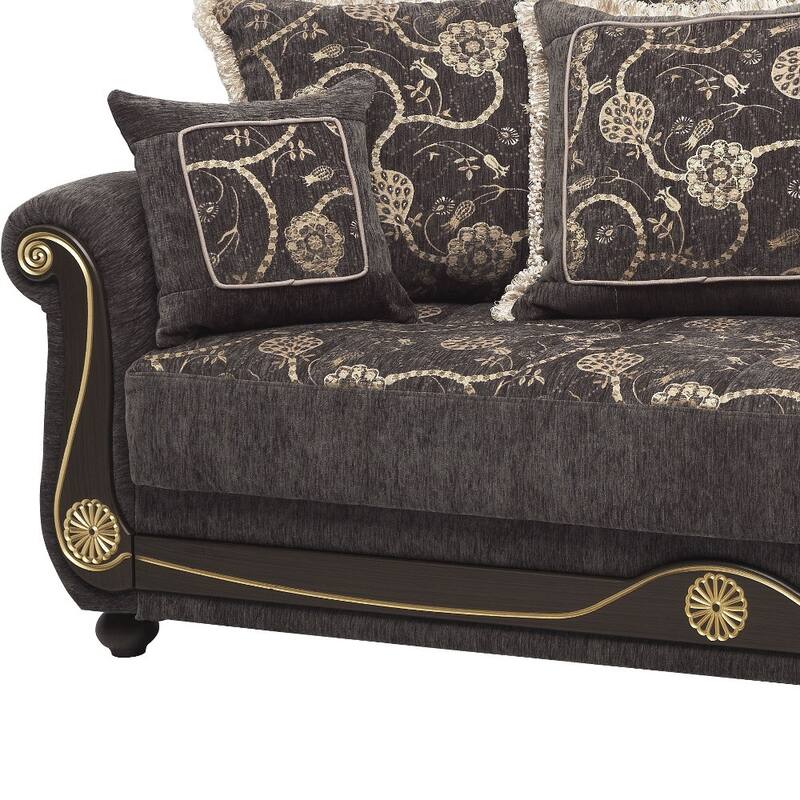 HomeRoots 95" Gray Chenille Convertible Futon Sleeper Sofa And Toss Pillows With Storage