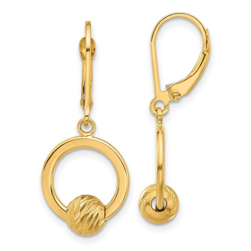 Curata 14k Yellow Gold Polished and Sparkle Cut Beads Leverback Earrings - 31.59x13.04mm
