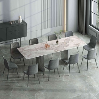 10-piece Extendable Sinstered Stone Double Pedestal Dining Set(1 table10chairs)