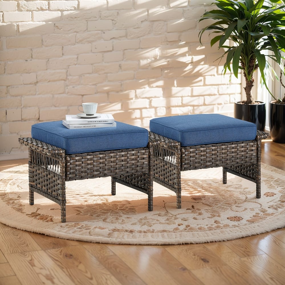 Gymojoy Outdoor Patio Wicker Rattan Ottoman