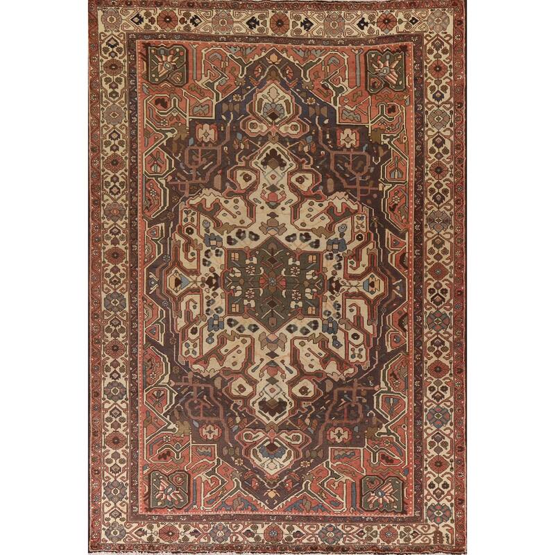 Traditional Bakhtiari Persian Vintage Rug Handmade Beige Wool Carpet - 7'1"x 10'2"