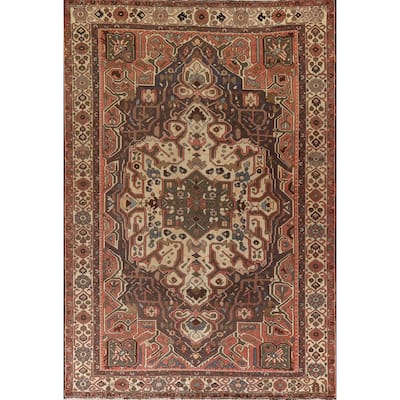 Traditional Bakhtiari Persian Vintage Rug Handmade Beige Wool Carpet - 7'1"x 10'2"