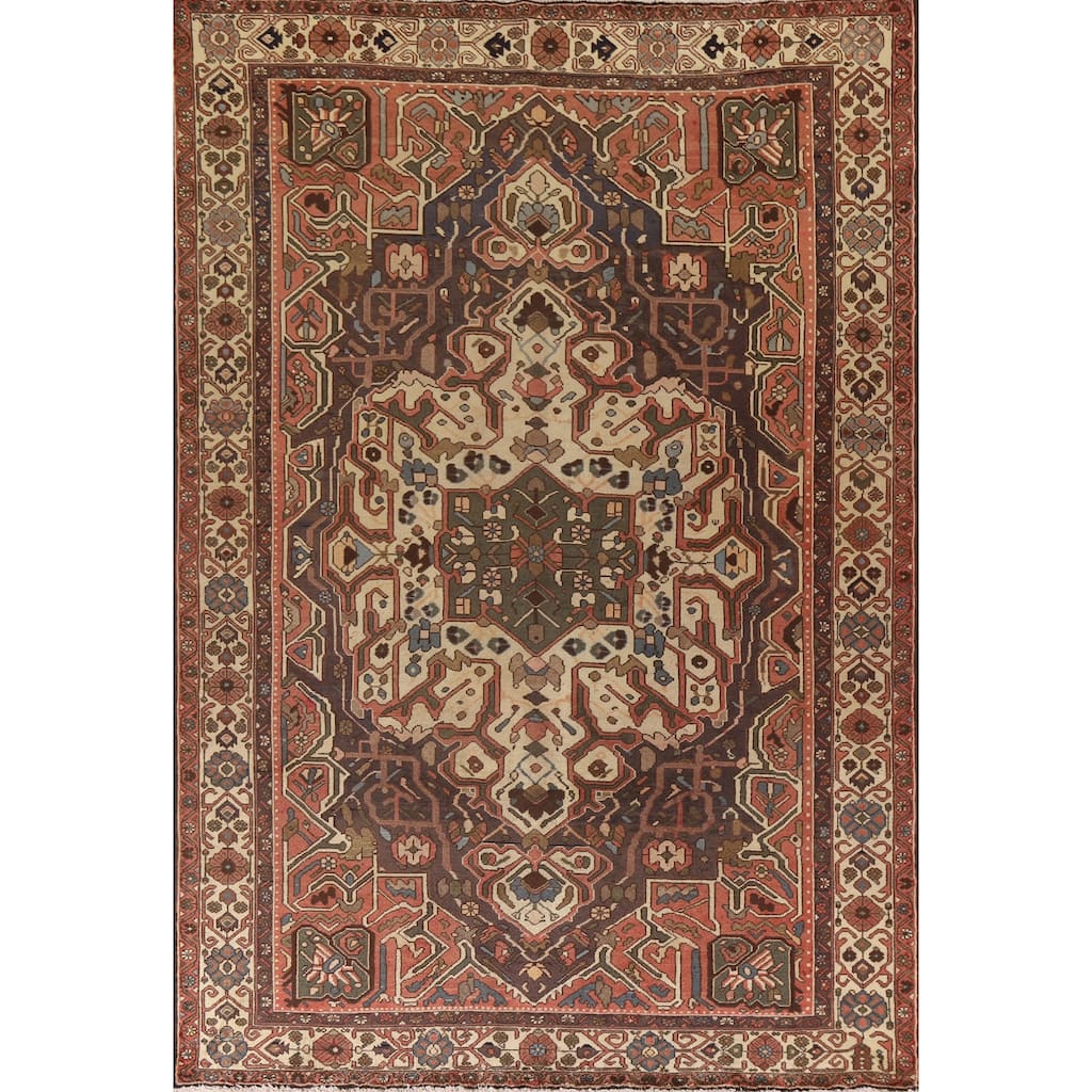 Traditional Bakhtiari Persian Vintage Rug Handmade Beige Wool Carpet - 7'1"x 10'2"