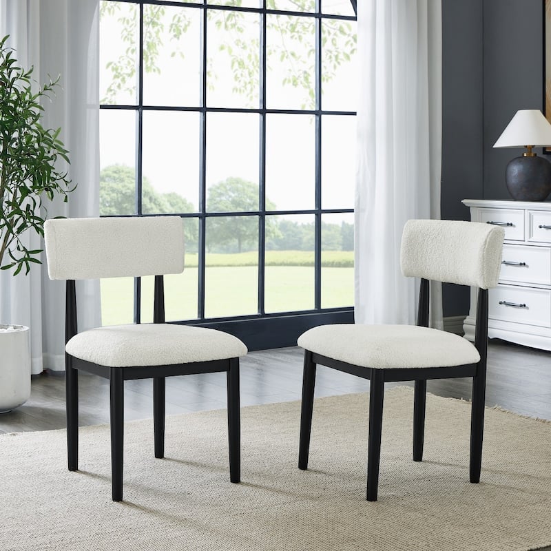 Modern Minimalist Boucle Upholstered Dining Chairs, Set of 2 - Black