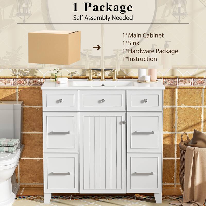 Bathroom Vanity with Sink, Vanity Set with Double-Layer & Standard Drawers, Bathroom Storage Cabinet with Adjustable Shelf