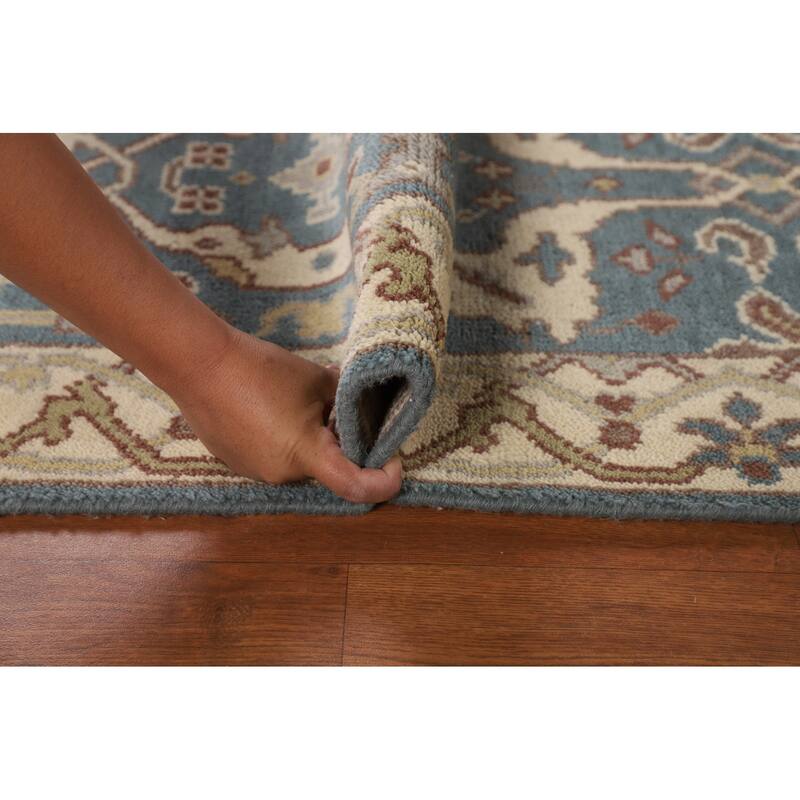 Light Blue Oushak Runner Rug Hand-Knotted Transitional Wool Carpet - 2'5"x 12'0"