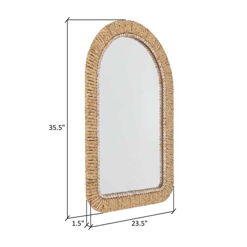 Nora Arch Rattan Woven Boho Wall Mirror - 35.5"H x 23.5"W x 1.5"D