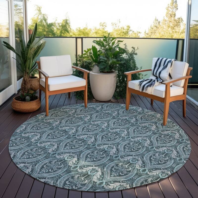 Machine Washable Indoor/ Outdoor Damask Chantille Rug