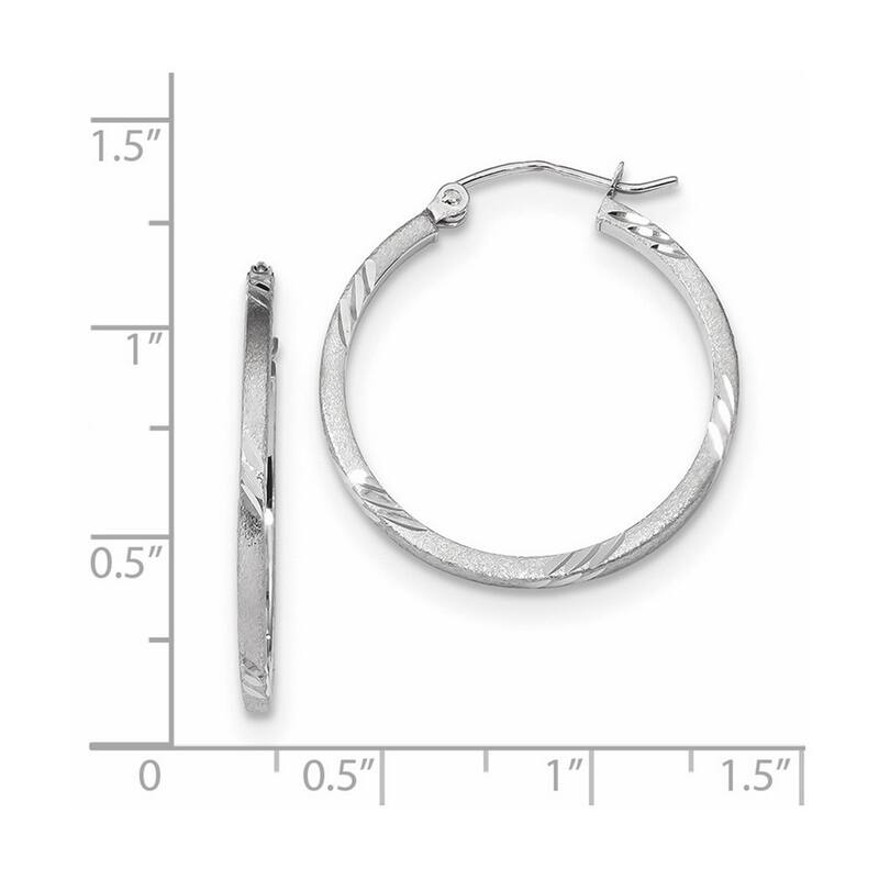 Curata 14k White Gold Satin and Sparkle Cut Square Tube Hoop Earrings 27x1.75mm
